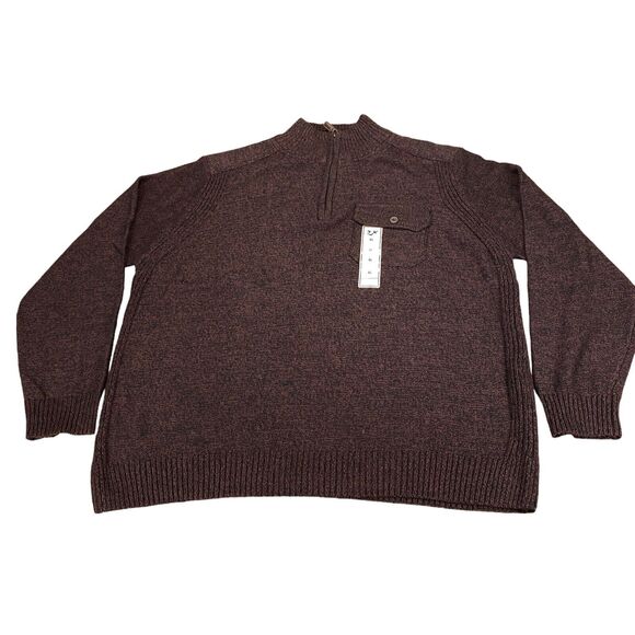 Outdoor Life Sweater Mens XL Brown Knit Cotton Long Sleeve Mock Neck Quarter Zip - Picture 1 of 15